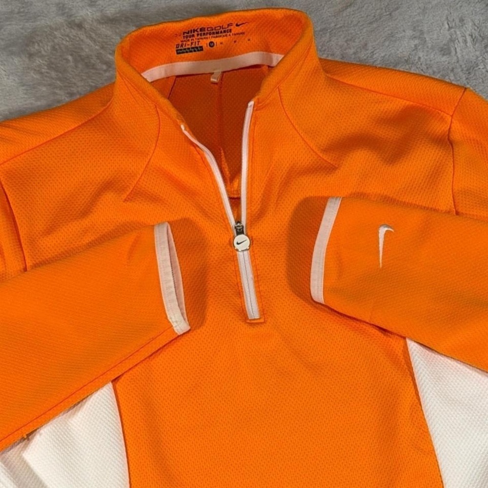 Vintage Nike Golf Quarter Zip Pullover | Bright Orange &‎ White | Medium